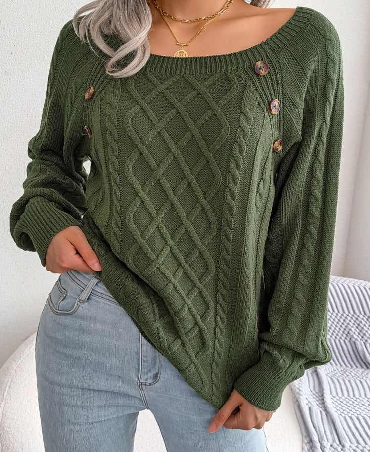 HERA Pullover | Gestrickter eleganter Damen-Pullover mit Knöpfen und Rippenmotiv