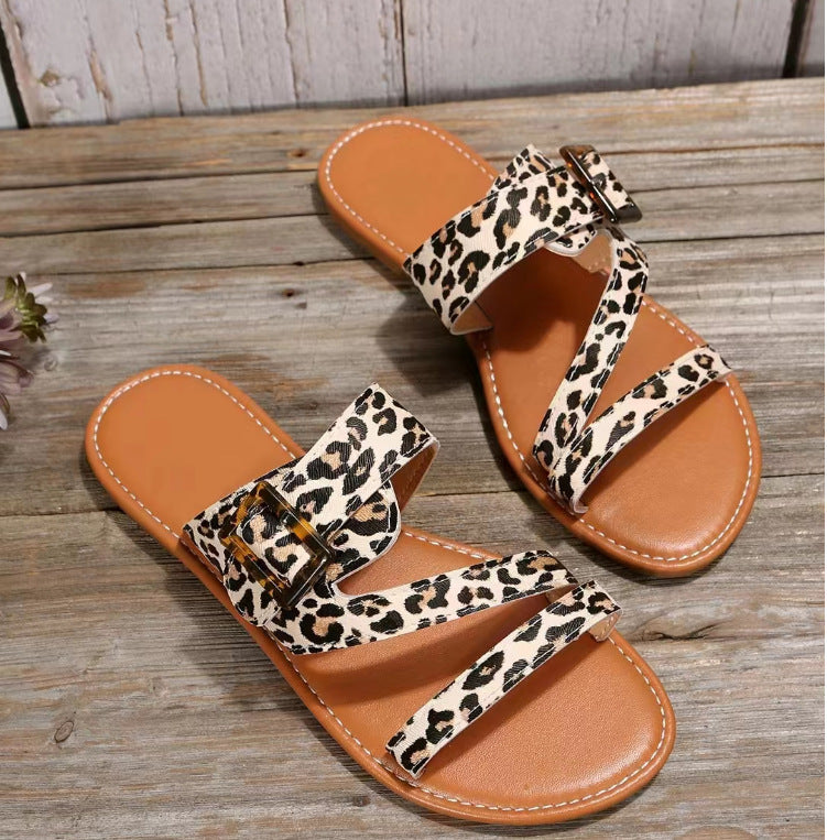 HERA | Orthopädische Leopard Print Pantoffeln Sommer flache Sandalen