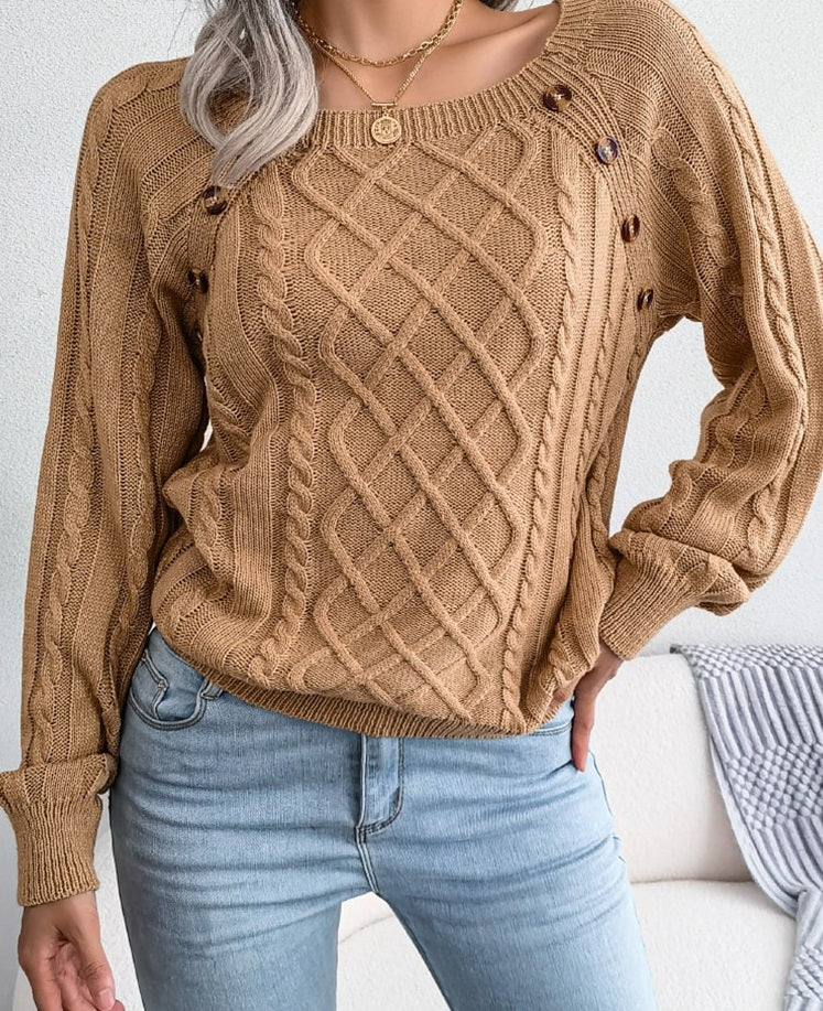 HERA Pullover | Gestrickter eleganter Damen-Pullover mit Knöpfen und Rippenmotiv