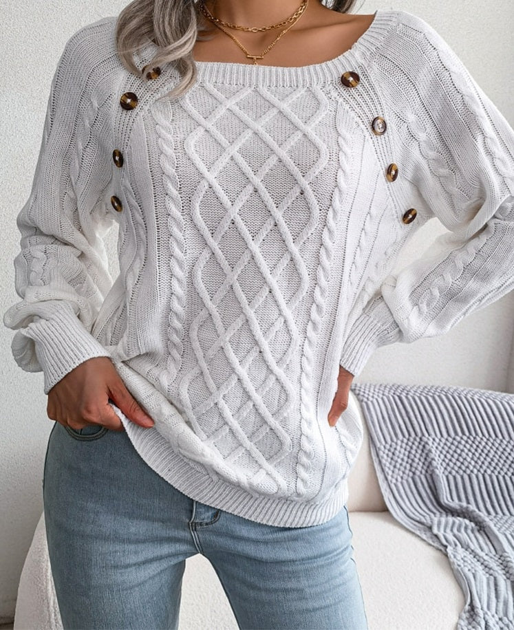 HERA Pullover | Gestrickter eleganter Damen-Pullover mit Knöpfen und Rippenmotiv