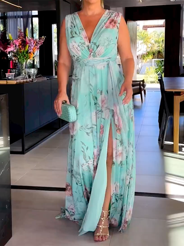 HERA Ärmelloses Sommerkleid mit V-Ausschnitt und Schlitz