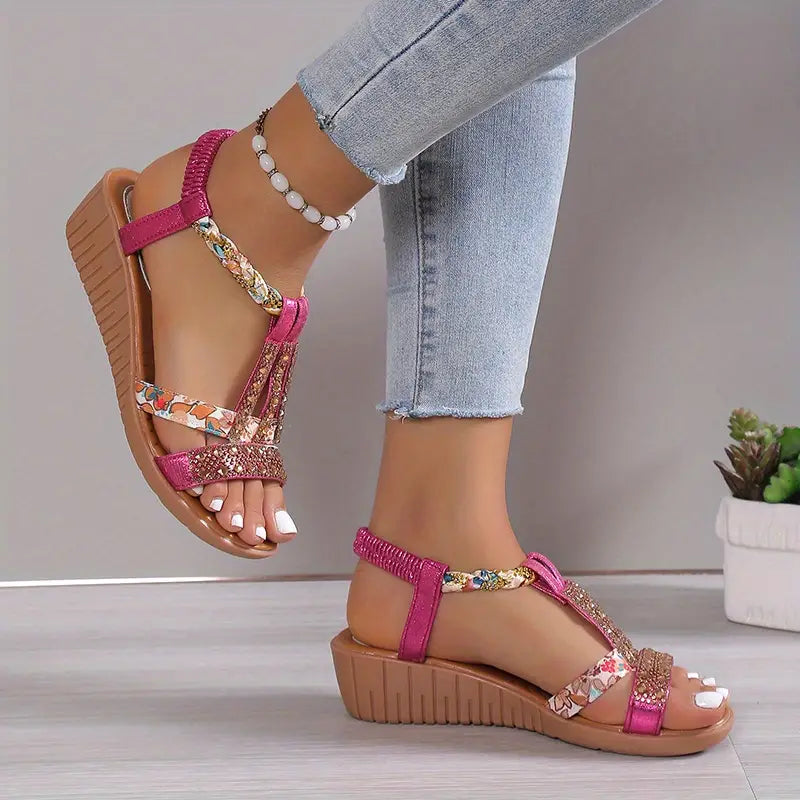 HERA Inka™ - Boho Glam Strass geflochtene Keilsandalen [Letzter Tag Raabtt]