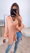 HERA OVERSIZE Musselin Bluse mit Streifen / weiss - orange Art. 6604