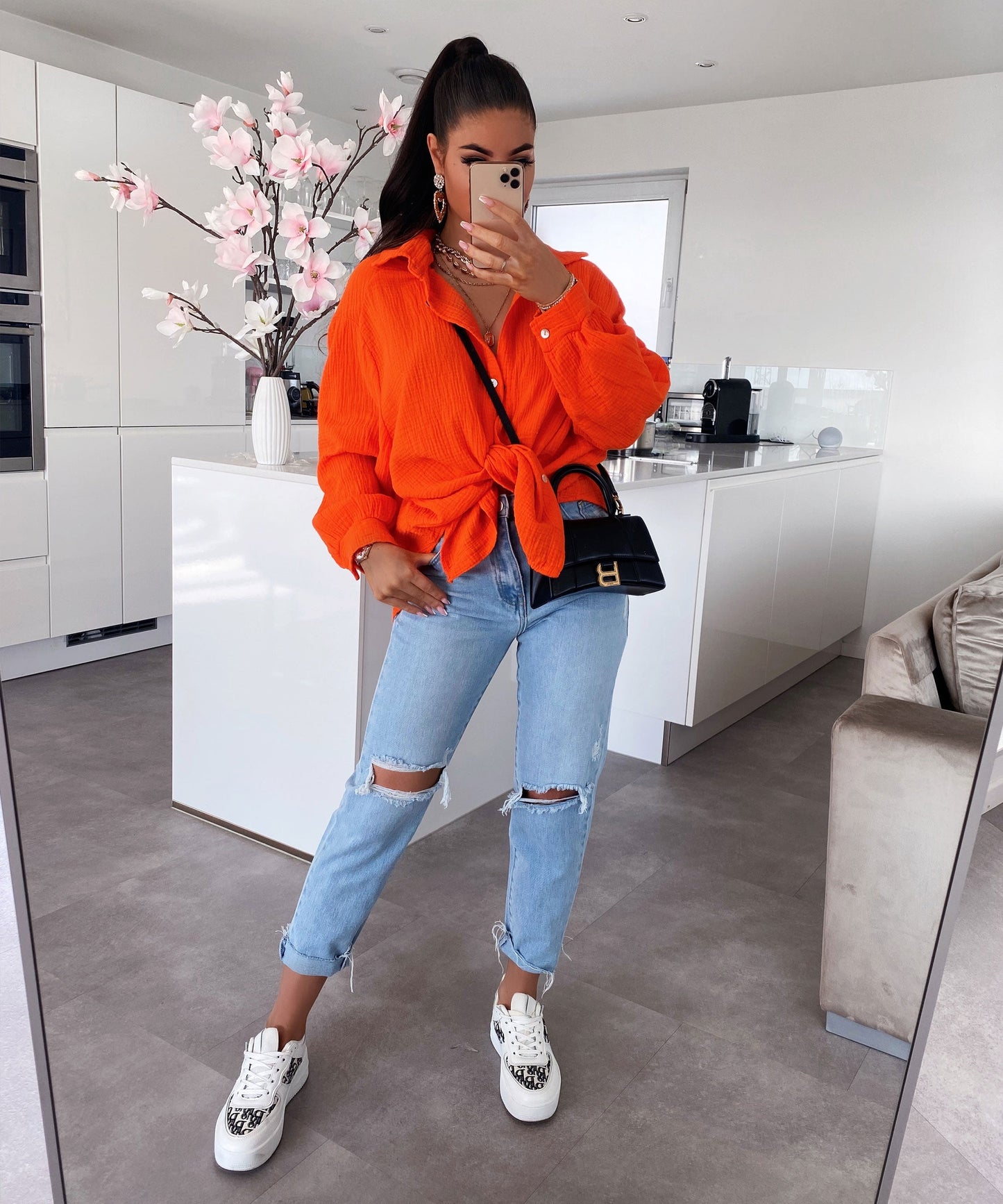 HERA Musselin Bluse Freya Orange Kurz