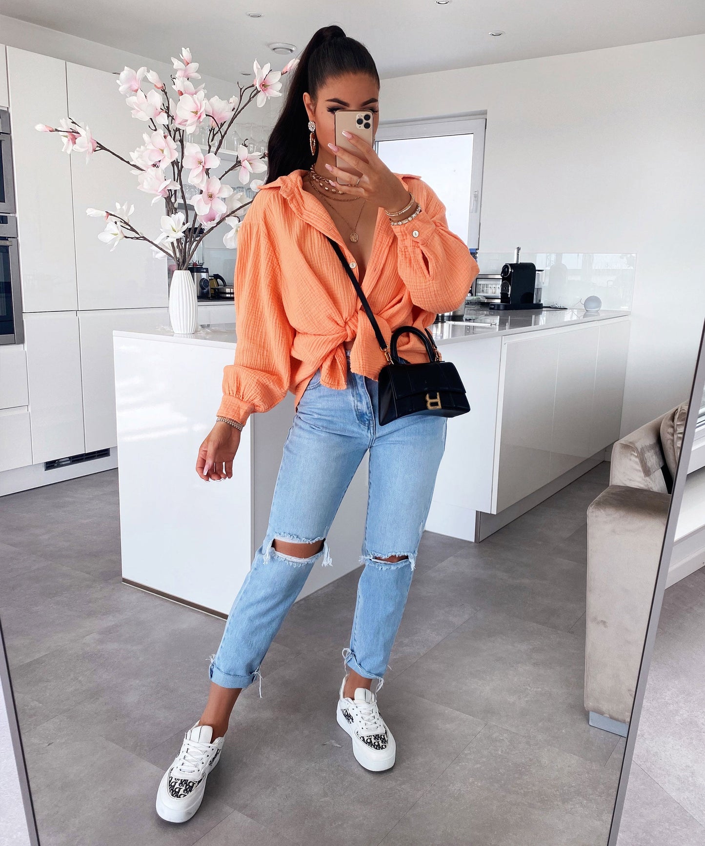 HERA Musselin Bluse Freya Pastel Orange Kurz