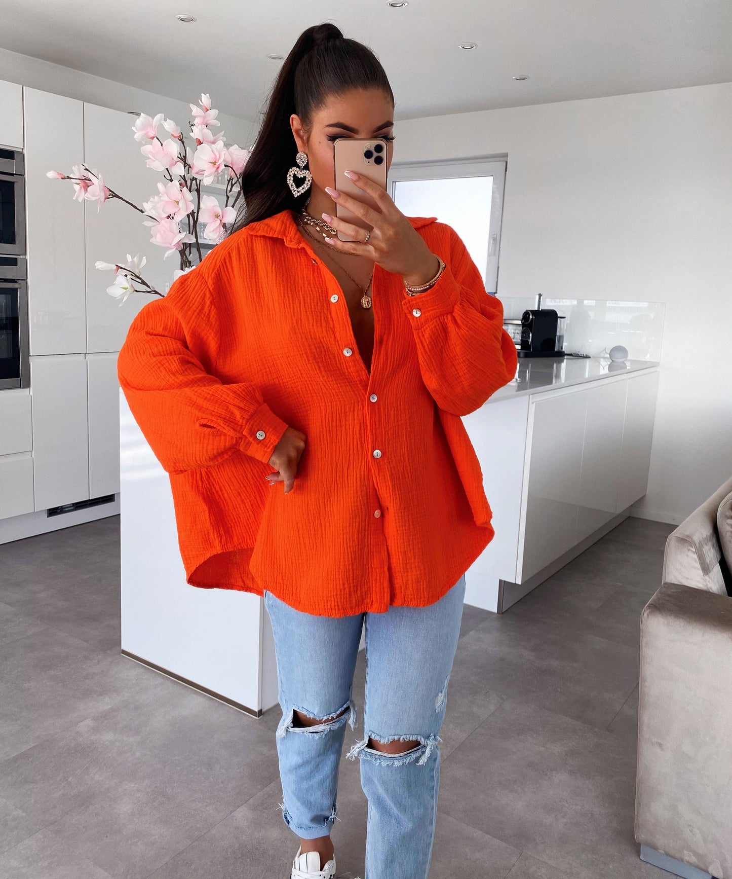 HERA Musselin Bluse Freya Orange Kurz