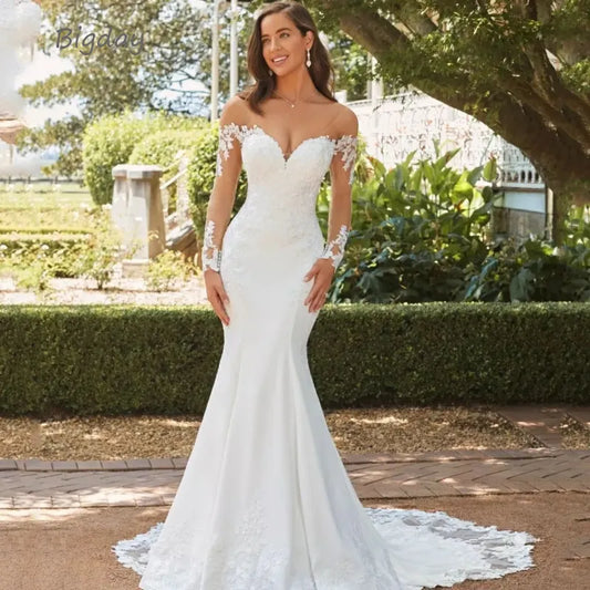 HERA | Elegantes Sweetheart Meerjungfrau Brautkleid mit langen Ärmeln und Spitze