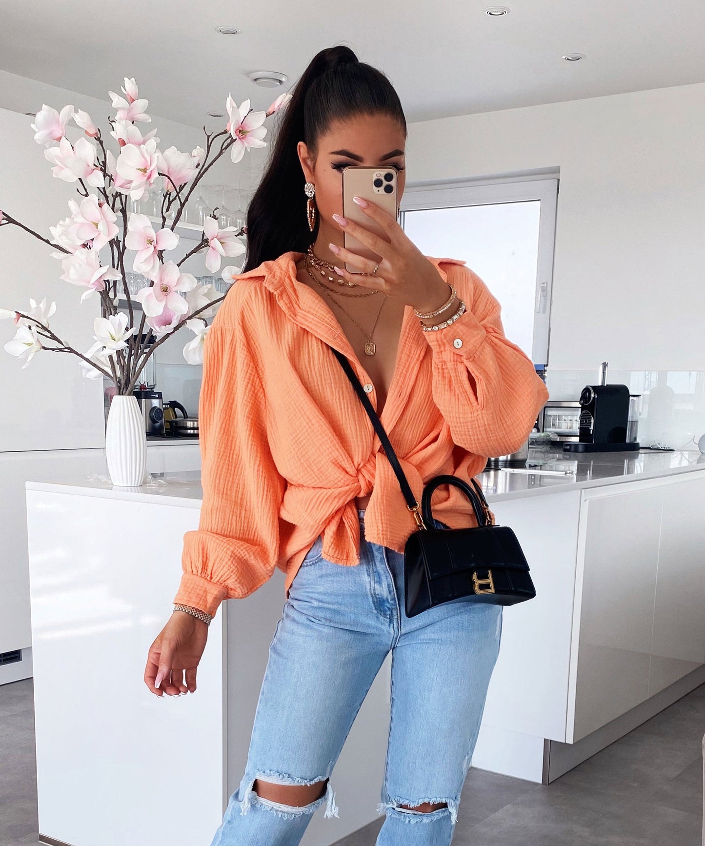 HERA Musselin Bluse Freya Pastel Orange Kurz