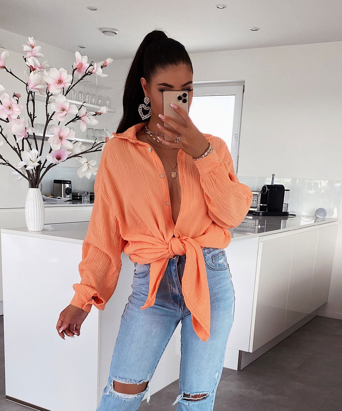 HERA Musselin Bluse Freya Pastel Orange Lang