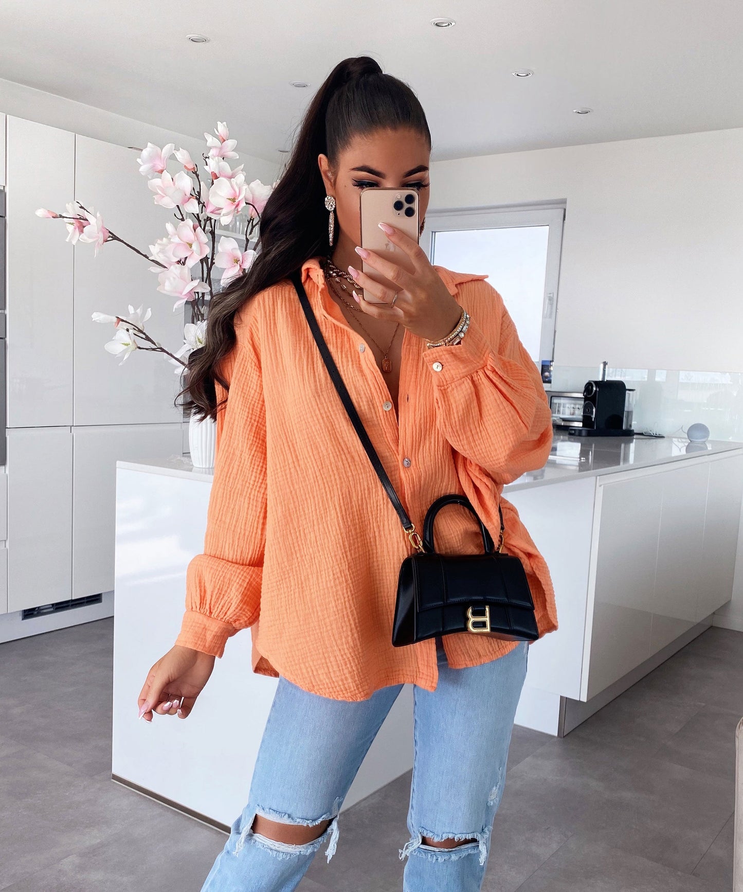 HERA Musselin Bluse Freya Pastel Orange Kurz