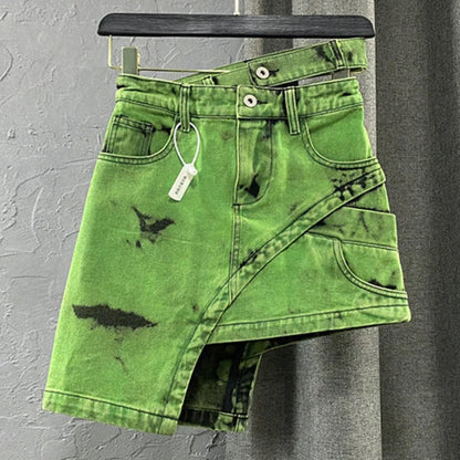 HERA - Trendiger Jeansrock mit asymmetrischem Schnitt und Batik-Design