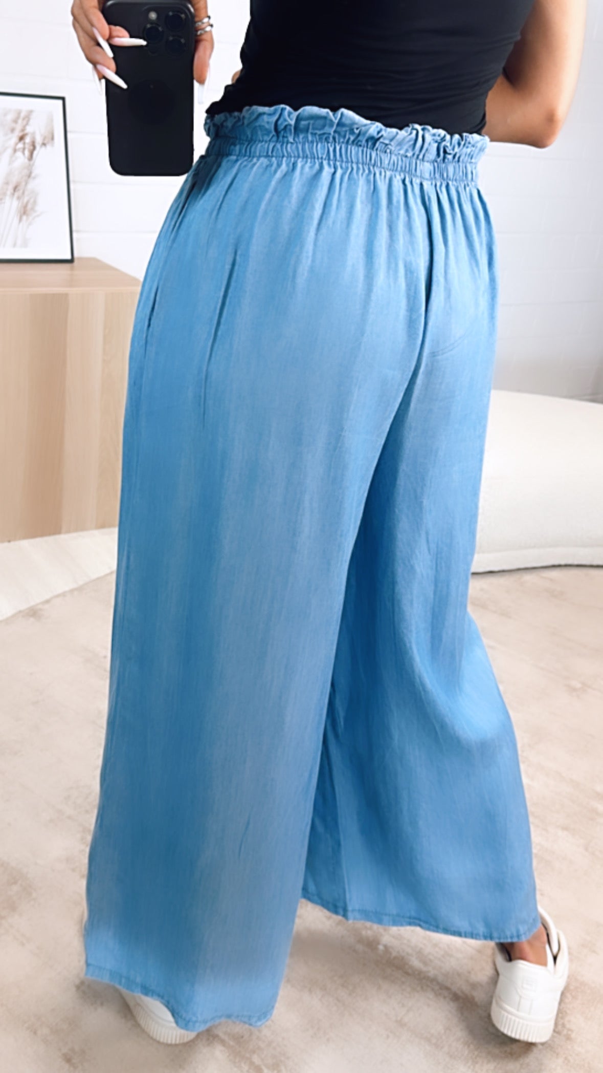 HERA weite, luftige Hose im Denim Look, geraffter Bund / mittel blau Art. 6687