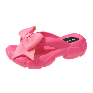 HERA – Sommer-Strand-Flip-Flops für Damen: Plateau-Keilpantoffeln mit Schleifendetail und rutschfester Sohle