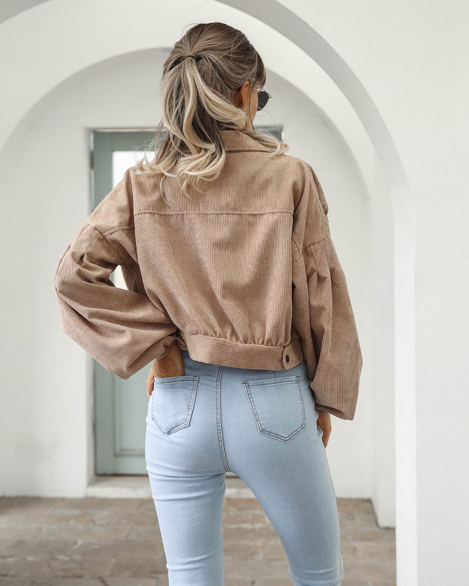 HERA Damenjacken | Lantern Sleeve Cropped Bomber Jacke: Modischer Vintage Mantel