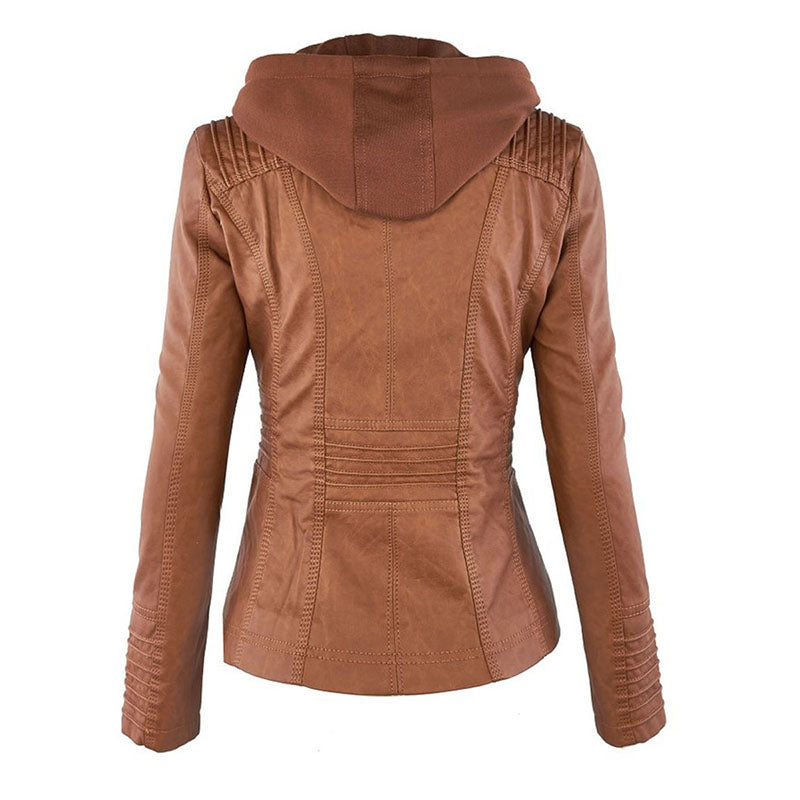 HERA Lederimitat Mantel | Damen Kapuzenjacke: Basic PU-Jacke