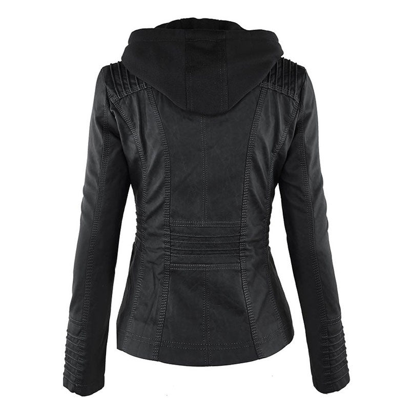 HERA Lederimitat Mantel | Damen Kapuzenjacke: Basic PU-Jacke