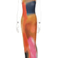 HERA - Damen Midi-Kleid mit Tie-Dye-Druck und Rippenmuster - Bodycon-Stil mit seitlichem Schlitz