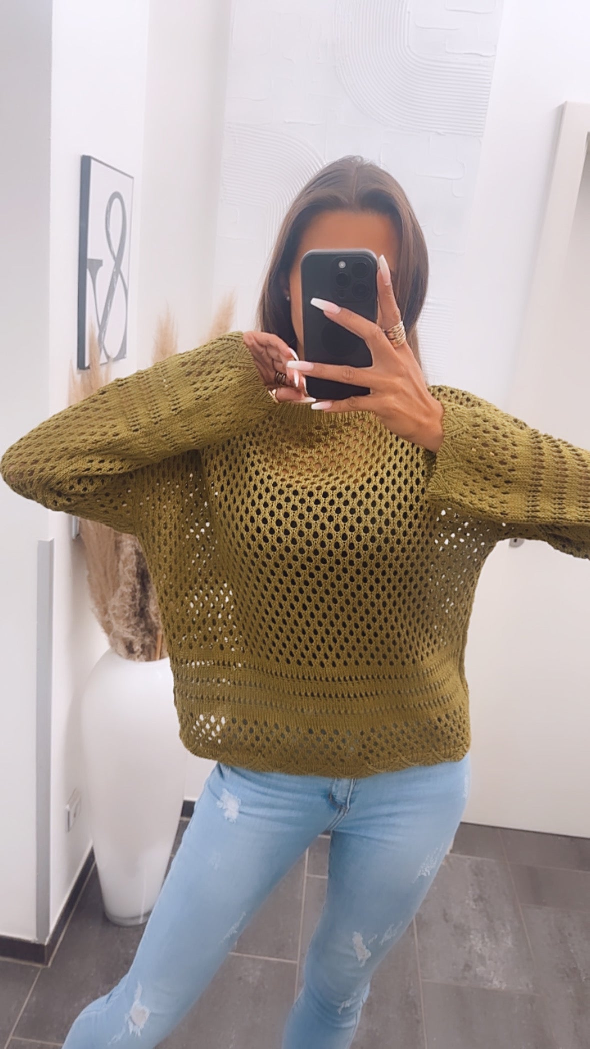 HERA Strick Pullover mit Loch Muster / dunkel matcha Art. 6927