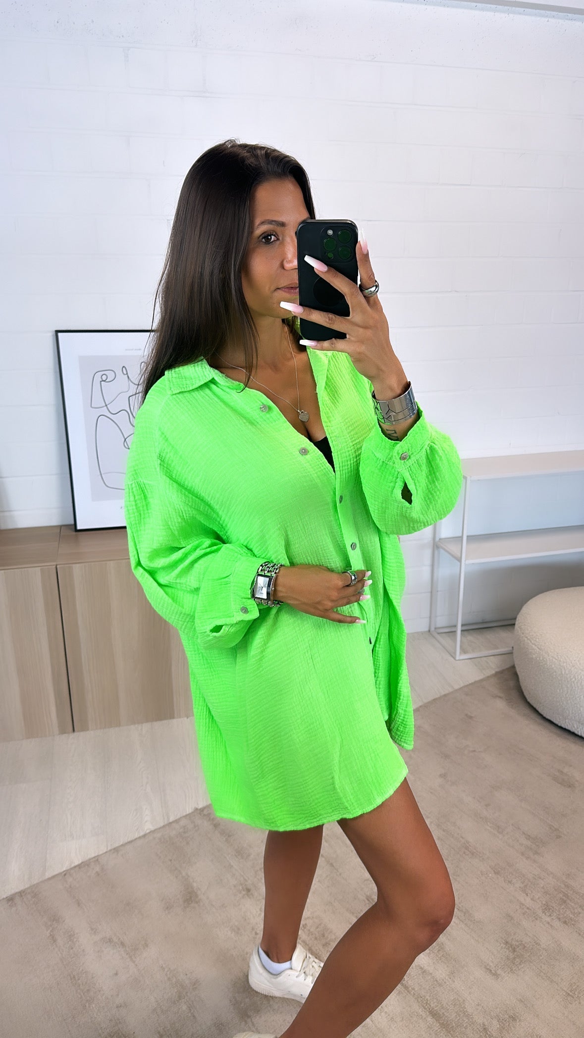 HERA Musselin Bluse im verwaschenen Look / neon grün Art. 6637