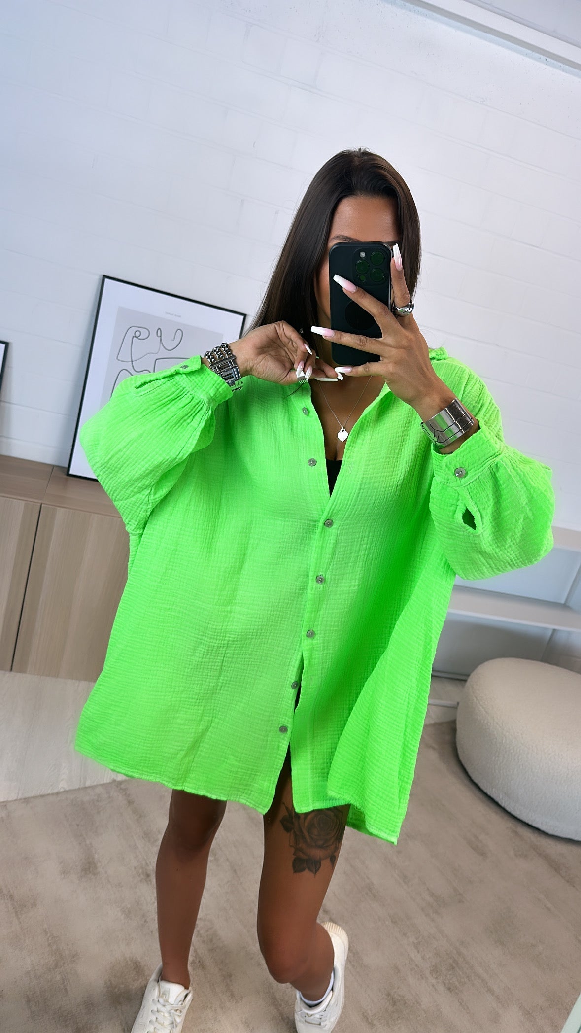 HERA Musselin Bluse im verwaschenen Look / neon grün Art. 6637