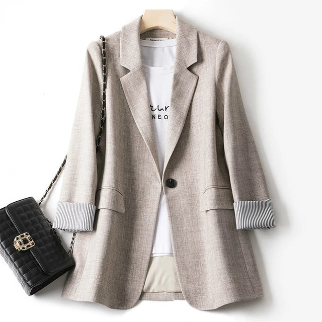 HERA - Damen Trendiger Patchwork-Blazer mit lockerer Passform, Ein-Knopf-Verschluss und minimalistischem Design