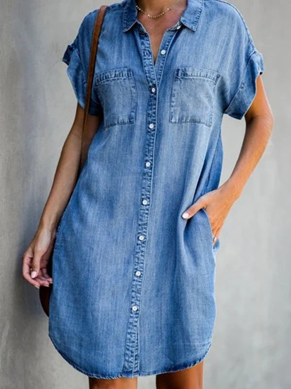 HERA - Mittellanges Kleid aus einfarbigem Denim