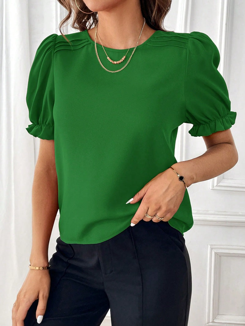 HERA Pure-Color-Rundhals-Shirt-Top mit Temperament