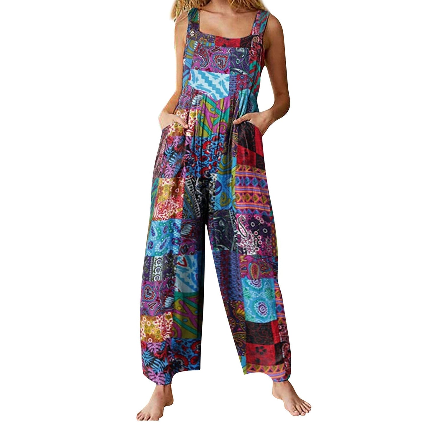 HERA -Stil Damen Jumpsuits | Sommerliche Overalls mit Multicolor-Muster