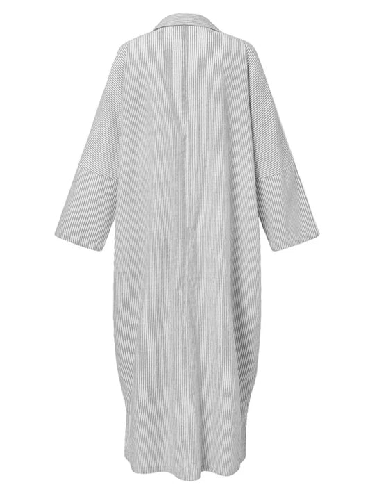 HERA Gestreiftes Kleid | Lässiges oversized Maxi-Kleid mit langen Ärmeln für Damen