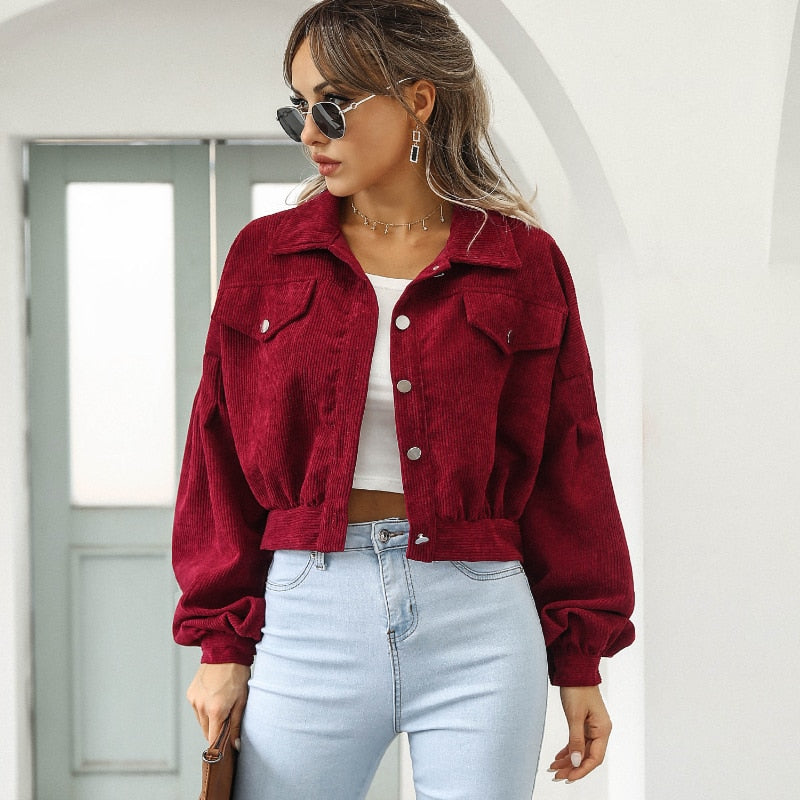 HERA Damenjacken | Lantern Sleeve Cropped Bomber Jacke: Modischer Vintage Mantel