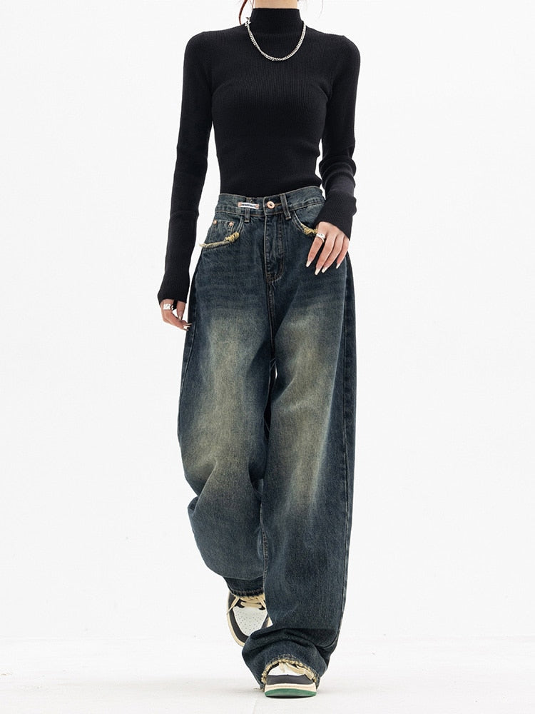 HERA - Trendy Baggy Wide Leg Jeans Damen | Jeans mit hoher Taille Lässige Streetwear