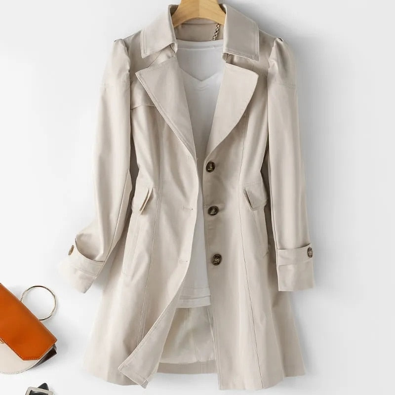 HERA Damen Trenchcoat | Herbst 2023 Trend: Einreihiger Mittellanger Trenchcoat für Frauen