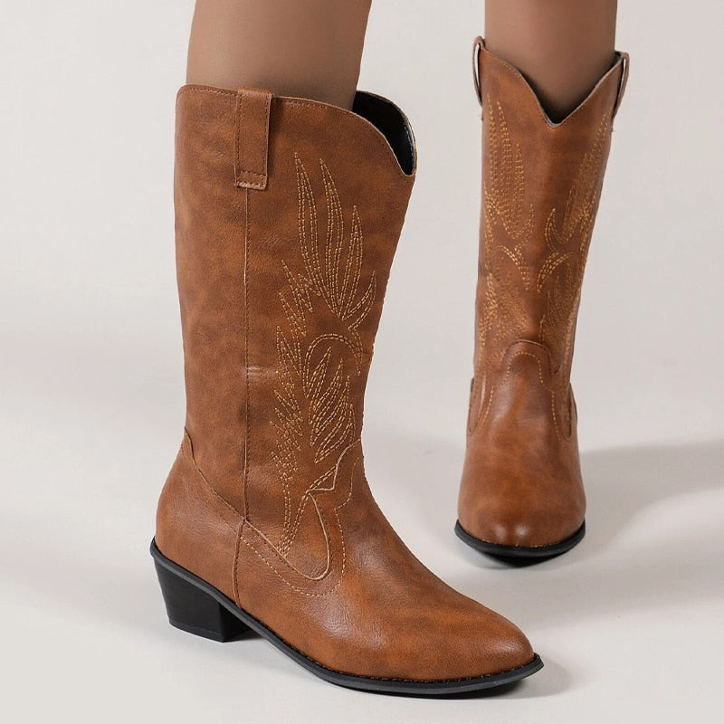 HERA Cowboy-Stiefel | Hochwertige Damenstiefel mit Boho-Print