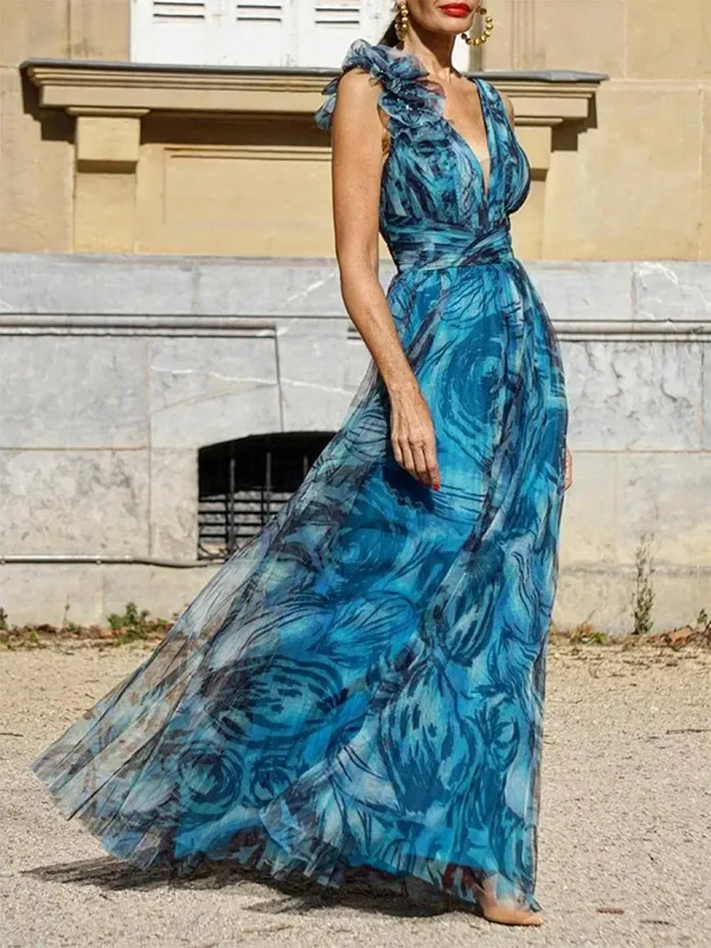 HERA - Bohemian Resort Style Pfauenblau Langes Kleid