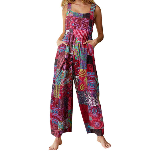 HERA -Stil Damen Jumpsuits | Sommerliche Overalls mit Multicolor-Muster