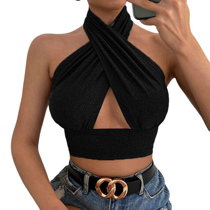 HERA Attraktive Ausschnitt: Verführerisches Cross-Halter Neck Crop Top mit Push-Up Effekt