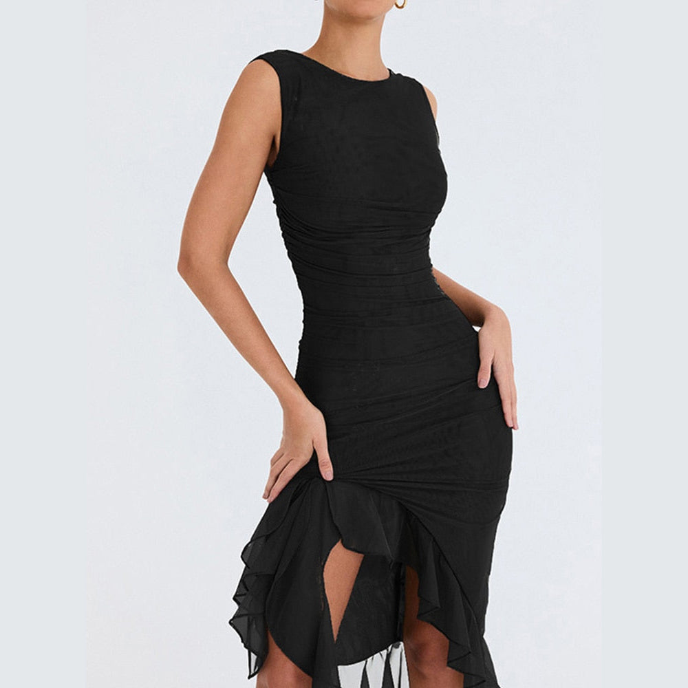 HERA Midi-Rüschenkleid