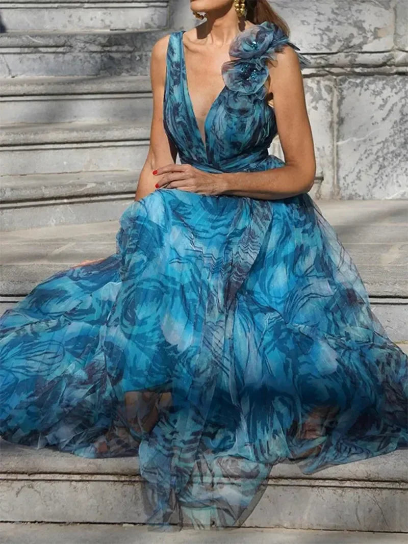 HERA - Bohemian Resort Style Pfauenblau Langes Kleid