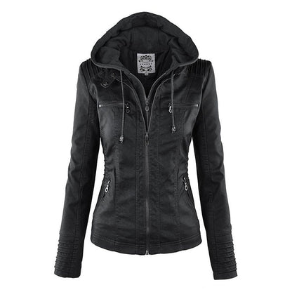 HERA Lederimitat Mantel | Damen Kapuzenjacke: Basic PU-Jacke