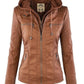 HERA Lederimitat Mantel | Damen Kapuzenjacke: Basic PU-Jacke