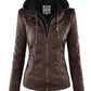 HERA Lederimitat Mantel | Damen Kapuzenjacke: Basic PU-Jacke