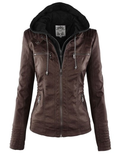 HERA Lederimitat Mantel | Damen Kapuzenjacke: Basic PU-Jacke