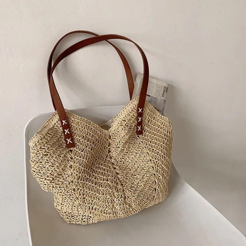 HERA - Bohemian Style Handgefertigte Strohschultertasche für Damen