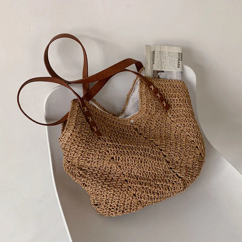 HERA - Bohemian Style Handgefertigte Strohschultertasche für Damen