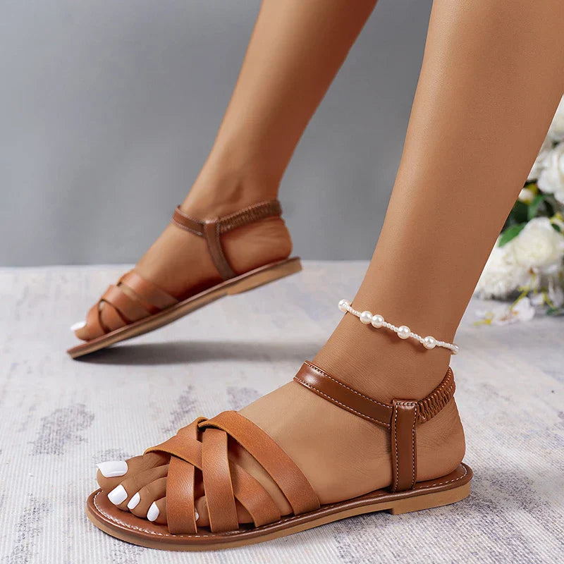 HERA - Damen Sommer Sandalen im römischen Stil mit Riemchen und rutschfesten Gummisohlen