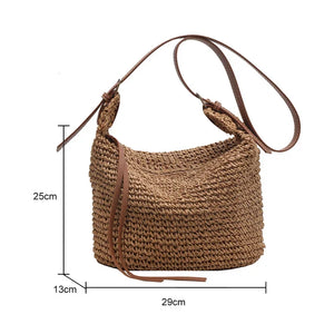 HERA - Bohemian Style Strohgewebte Schultertasche mit Reißverschluss für Frauen