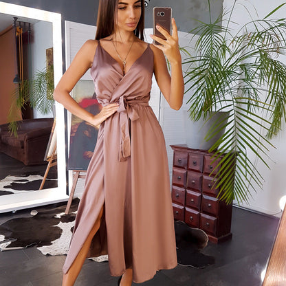 HERA Kleid | Champagner V-Ausschnitt Party langes Kleid