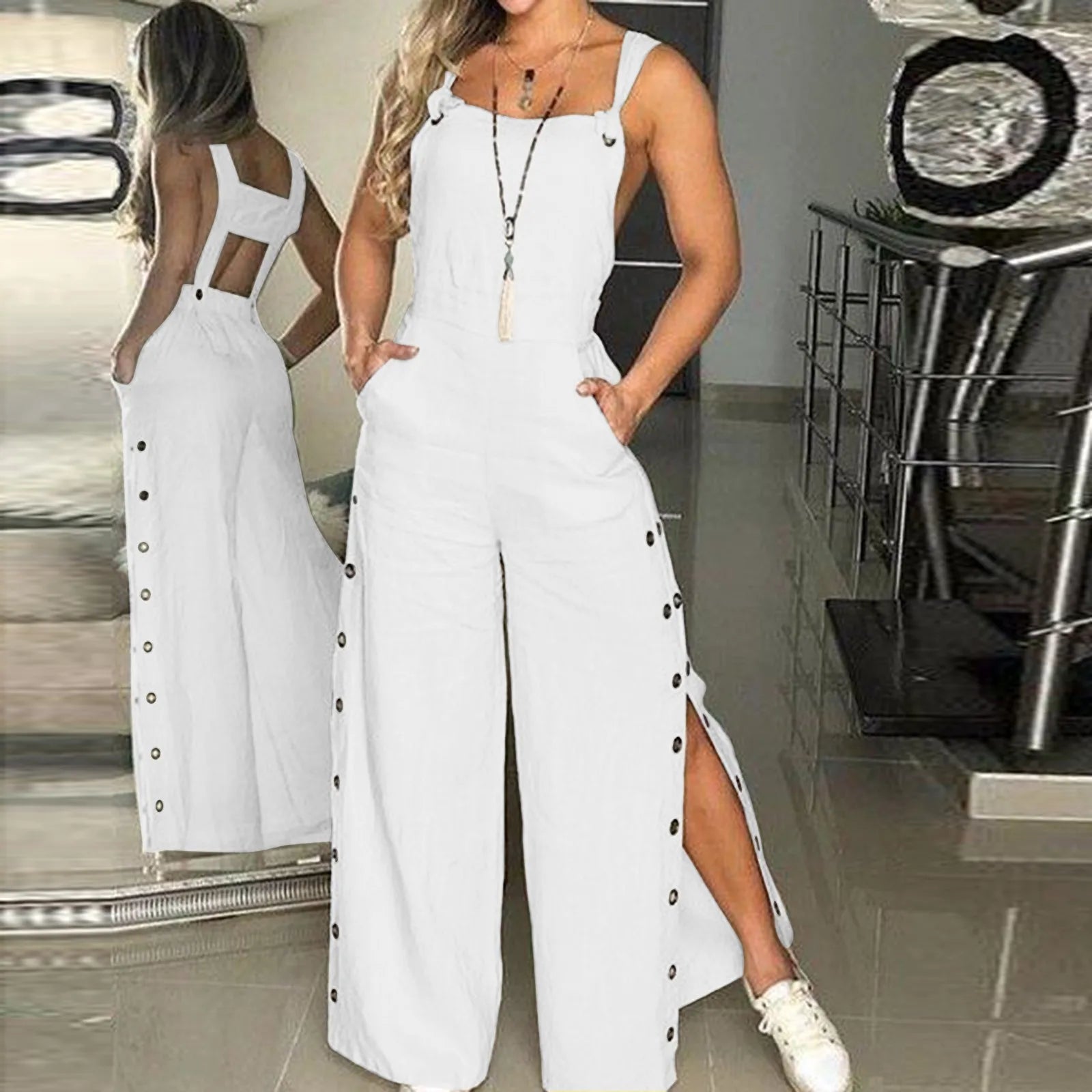 HERA - Sommerlicher Jumpsuit mit Ärmellosen Gedrehten Knoten und Taschen