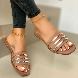 HERA - Damen Sommer Sandalen mit metallischen Streifen