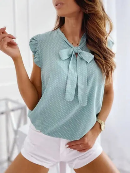 HERA - Damen Sommerliche Ärmellose Bluse mit Polka Dots, Rüschen und Schleifen-Detail